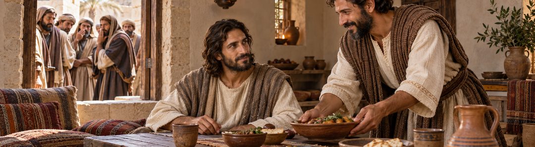 Illustratie bij: Jezus wordt gast van de verstoten tollenaar.