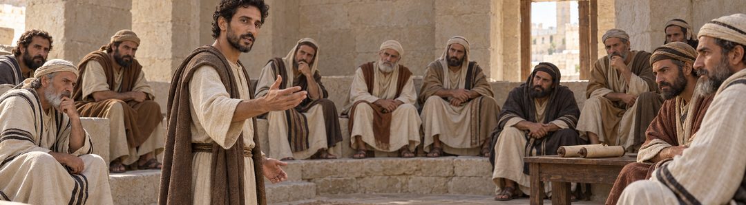 Illustratie bij: Stefanus spreekt het Sanhedrin aan.