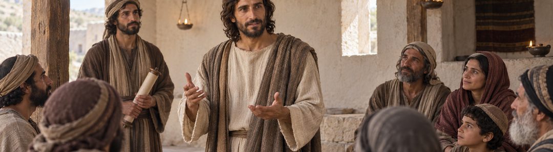 Illustratie bij: Jezus onderwijst met geestelijke kracht.