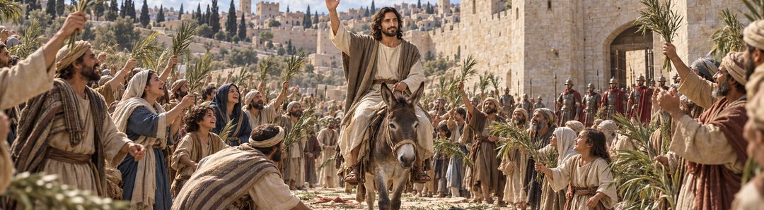 Illustratie bij: De menigte roept Hosanna tot de ware Bevrijder.