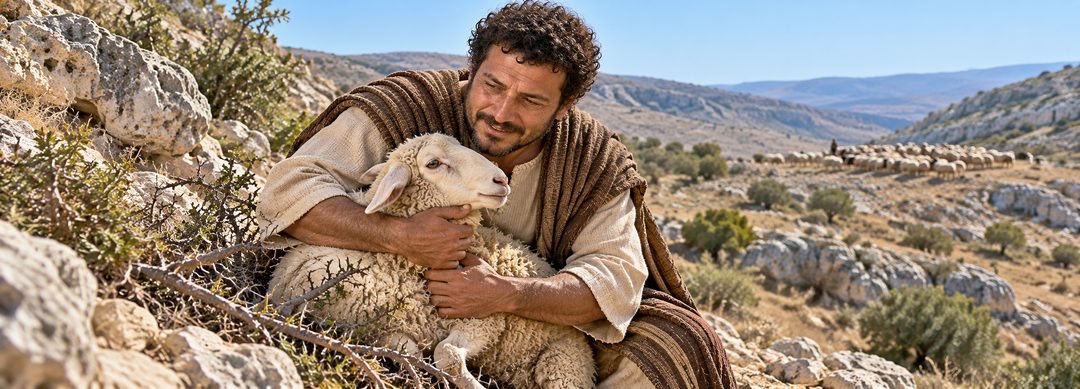 Illustratie bij: De herder vindt het verloren schaap terug.