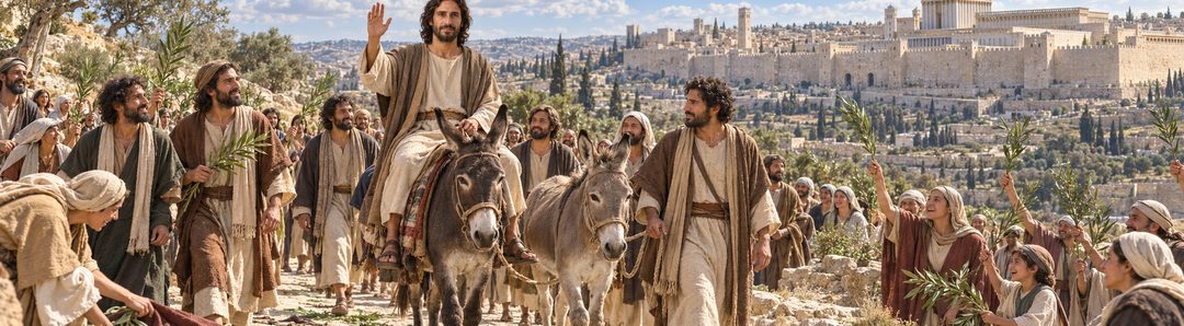 Illustratie bij: Jezus rijdt op het veulen Jeruzalem binnen.