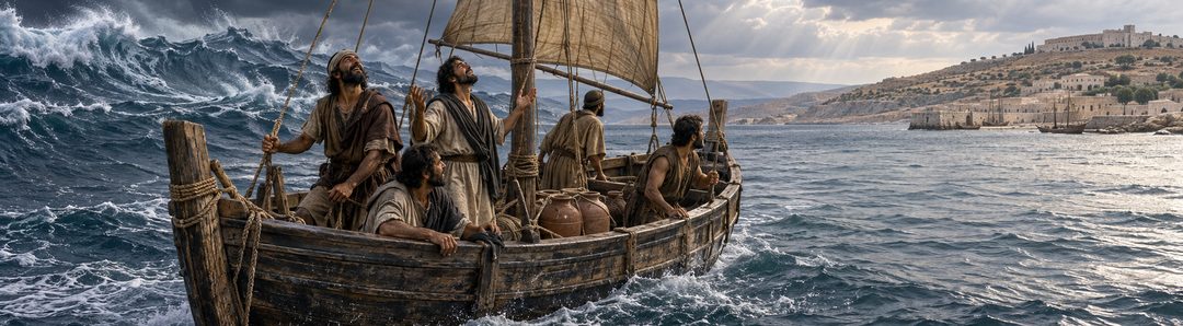 Illustratie bij: De Heer brengt de storm op zee tot stilte.