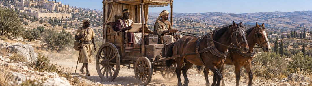 Illustratie bij: De Ethiopische schatbewaarder keert terug uit Jeruzalem.