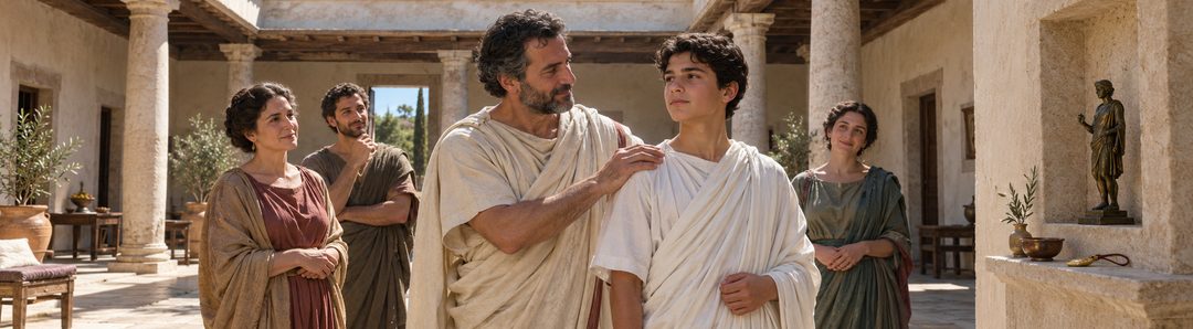 Illustratie bij: Een Romeinse zoon wordt als volwassen erkend.