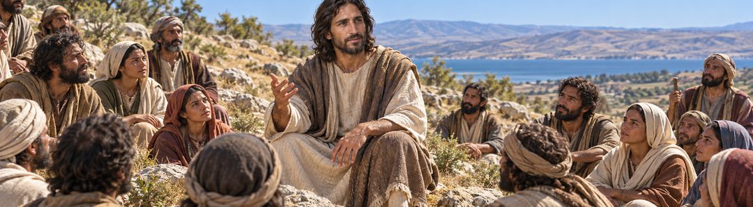 Illustratie bij: Jezus leert de menigte Zijn woorden te horen en te doen.
