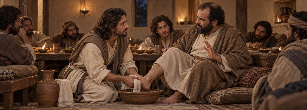 Illustratie bij: Jezus wast de voeten van Petrus.