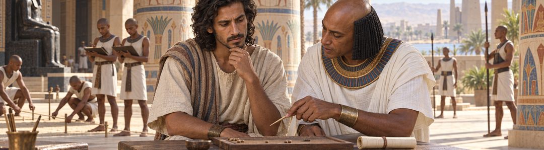 Illustratie bij: Mozes wordt aan het Egyptische hof voorbereid.