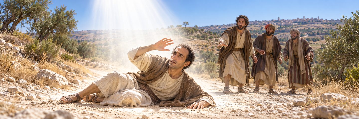 Illustratie bij: Saulus hoort dat hij Christus vervolgt.