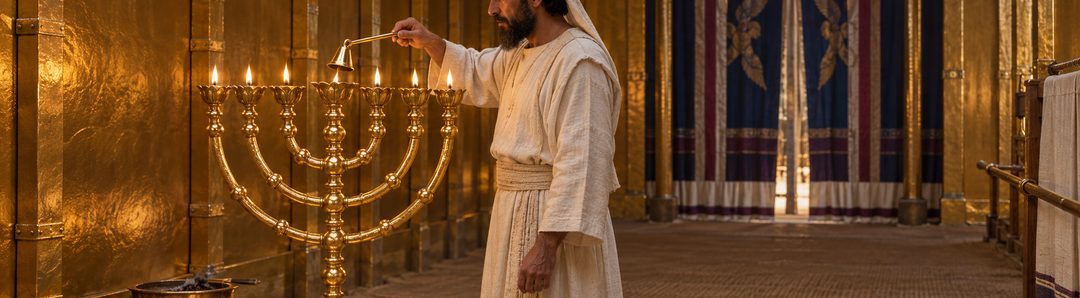 Illustratie bij: De priester verzorgt de gouden menora.