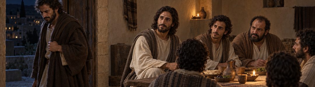 Illustratie bij: Judas kiest de kring van Jezus te verlaten.