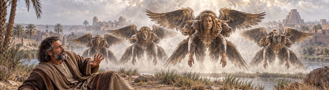 Illustratie bij: Ezechiël ziet de cherubs bij de Kebar.