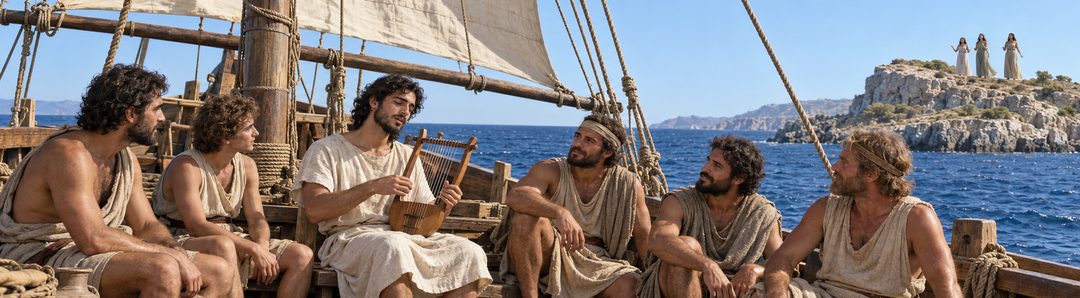 Illustratie bij: Orpheus’ muziek trekt de bemanning sterker aan.