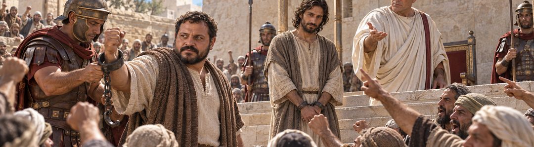 Illustratie bij: De menigte kiest Barabbas en eist de kruisiging.