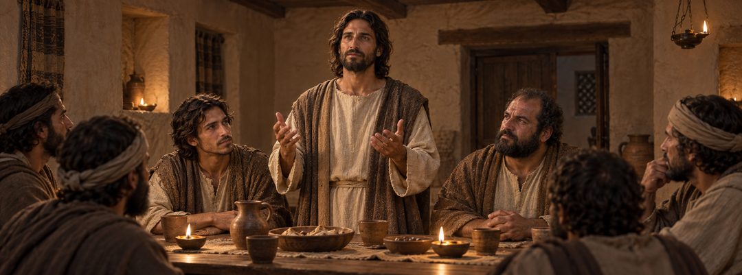 Illustratie bij: Jezus bidt voor zijn discipelen na de rede in de bovenzaal.