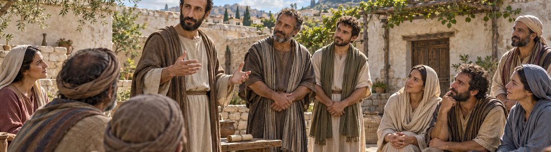 Illustratie bij: Paulus, Silvanus en Timotheüs verkondigen Christus.