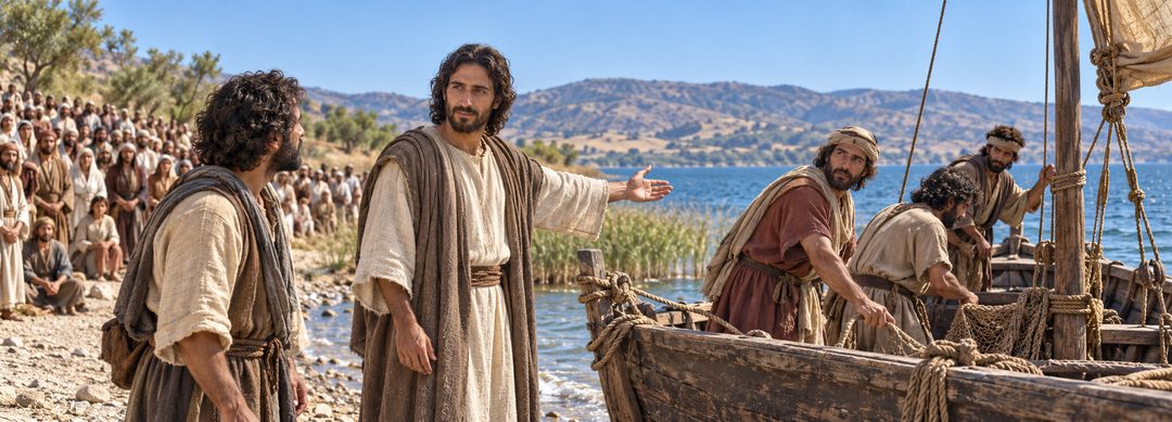 Illustratie bij: Jezus beveelt de overtocht over het Meer van Galilea.