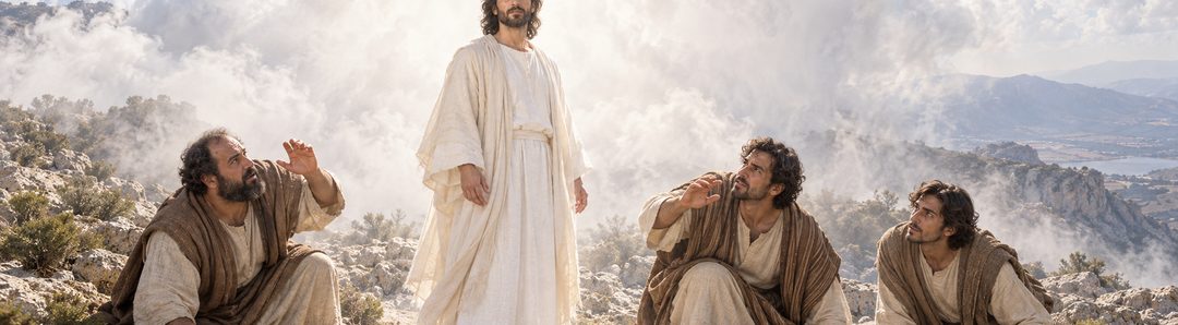 Illustratie bij: De stem uit de wolk gebiedt de discipelen naar Jezus te luisteren.