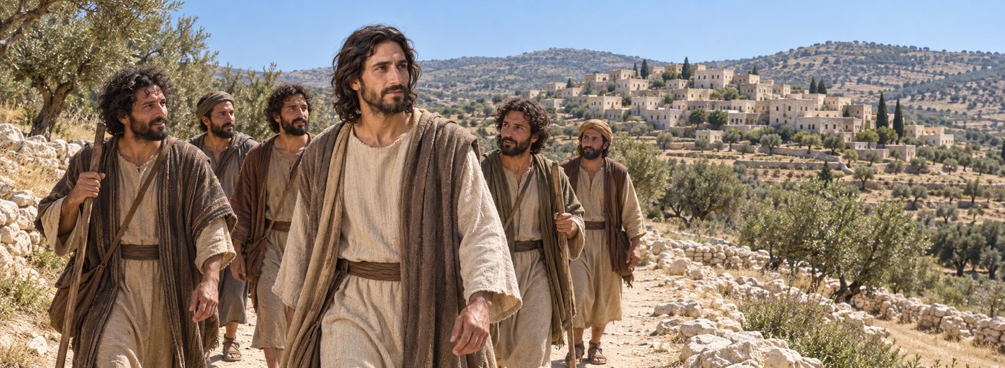 Illustratie bij: Jezus keert met Zijn discipelen terug naar Nazareth.