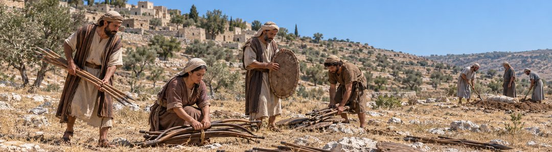 Illustratie bij: Israëlieten verzamelen de achtergelaten wapens.