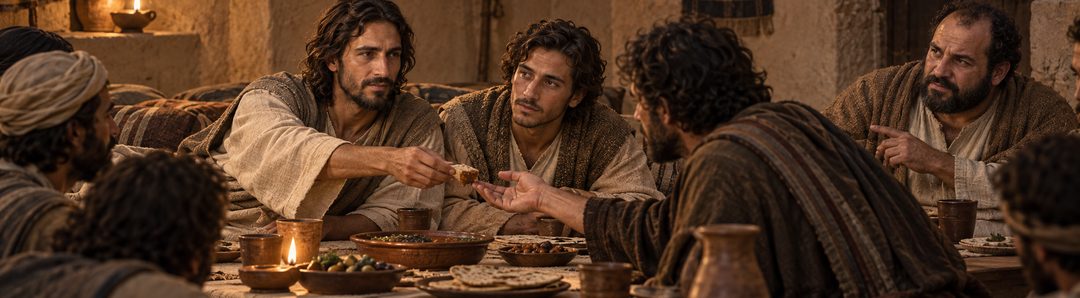 Illustratie bij: Jezus geeft Judas het ingedoopte brood.