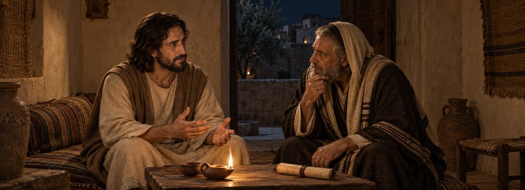 Illustratie bij: Jezus spreekt ’s nachts met Nicodemus.