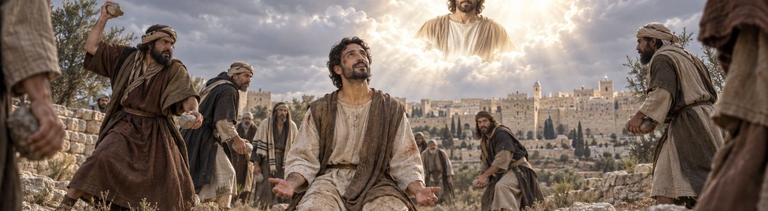 Illustratie bij: Stefanus ziet Jezus aan Gods rechterhand.