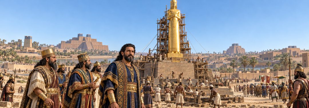Illustratie bij: Nebukadnezars gouden beeld in het dal Dura.