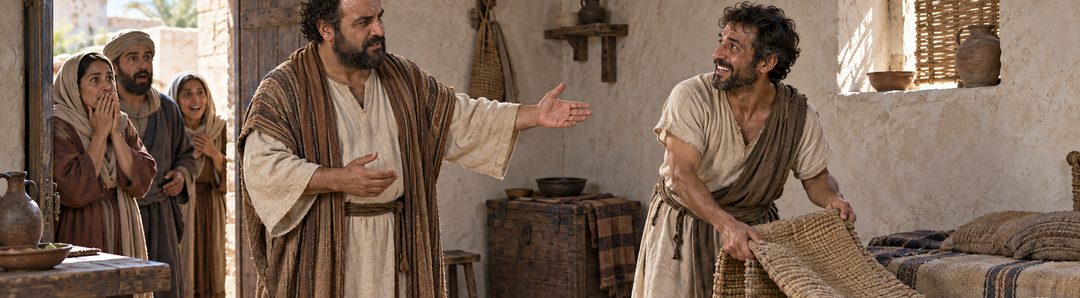 Illustratie bij: Petrus geneest Eneas in Lydda.