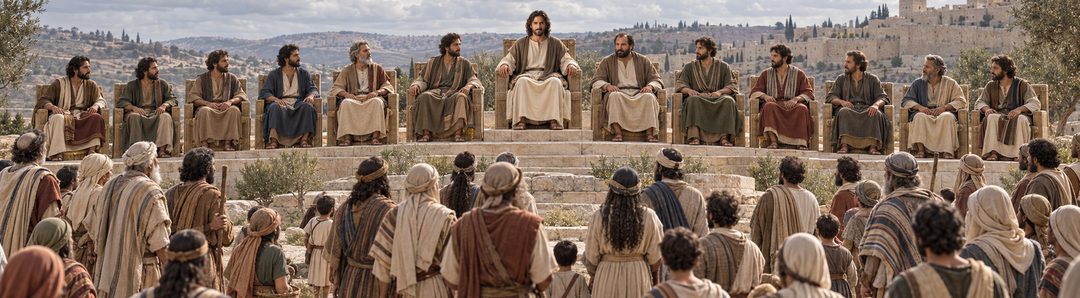Illustratie bij: Jezus belooft de twaalf apostelen twaalf tronen.