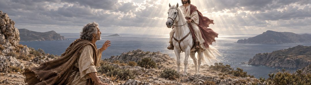 Illustratie bij: Johannes ziet Christus als het Woord van God.